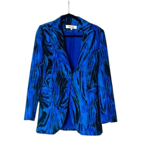 DVF Blue Leopard Blazer Sz 4 - Picture 1 of 4
